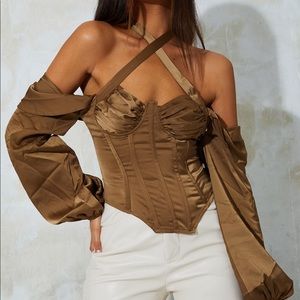Olive satin corset top